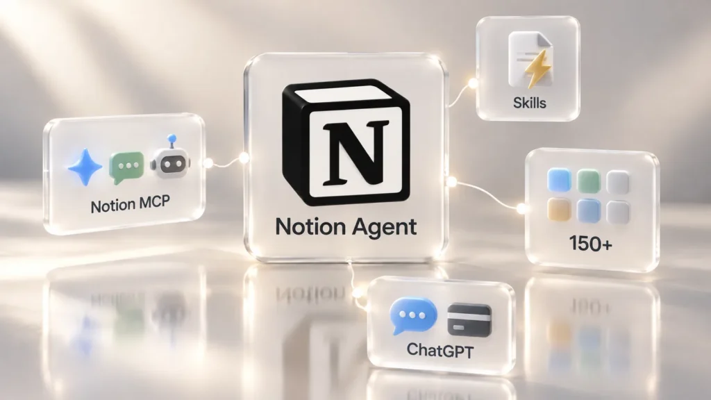 نظرة سريعة على Notion 3.8: Notion Agent في المركز، وأدوات ذكاء اصطناعي تتصل عبر Notion MCP، والمهارات، وأكثر من 150 أداة، واشتراك ChatGPT
