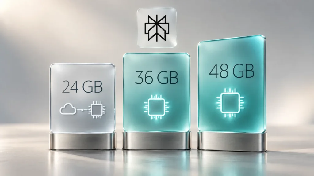 24 GB, 36 GB ve 48 GB bellek kartları: Hybrid Compute ve tam yerel Perplexity Computer için bellek eşikleri